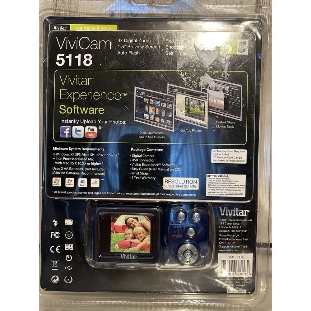 Vivitar ViviCam 5118 5.1MP Digital Camera Blue New in Sealed Package